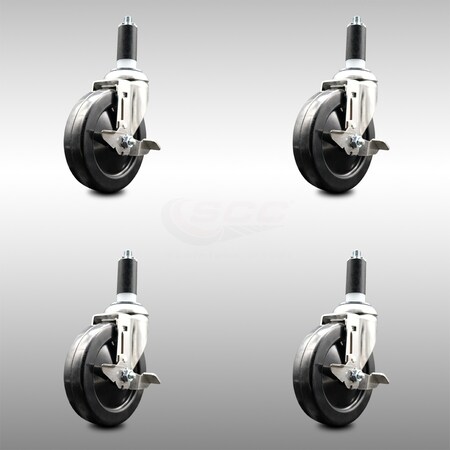 Service Caster 5 Inch 316SS Hard Rubber Swivel 1-1/4 Inch Expanding Stem Caster Set Brake SCC SCC-SS316EX20S514-HRS-TLB-114-4